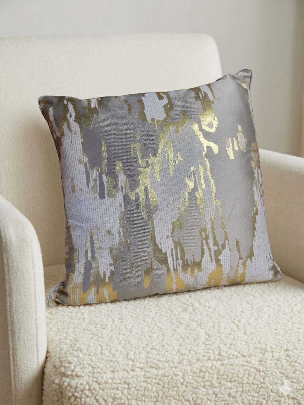 Callisto Home Brocade Gold Gray Foil Metallic 24x24 Square Decorative Pillow